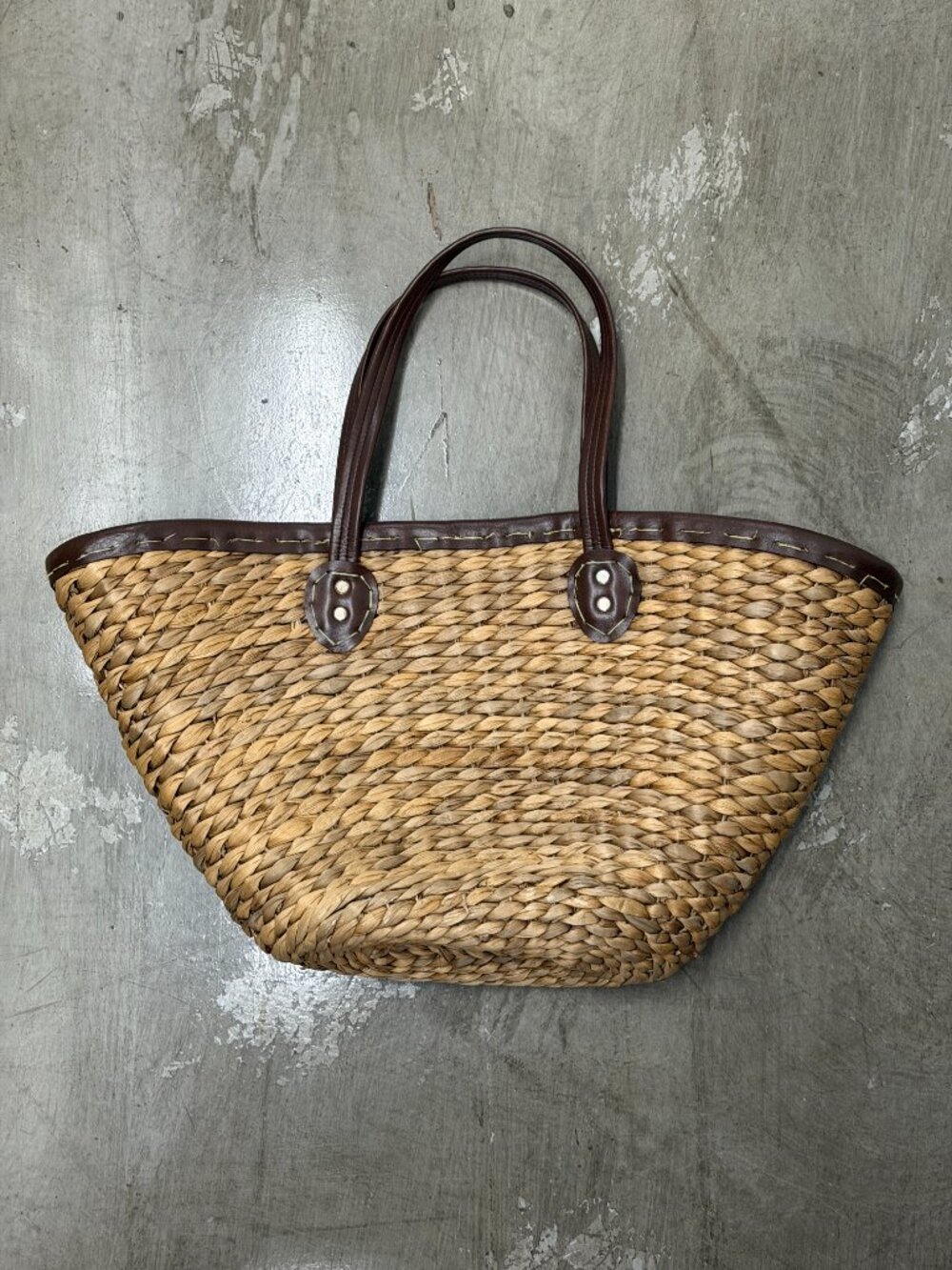 Woven Seagrass Straw Beach Tote Bag Handles Trim Striped Lining Natural - Picture 2 of 6